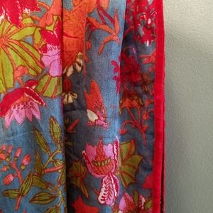 100% Silk Scarf with red velvet trim